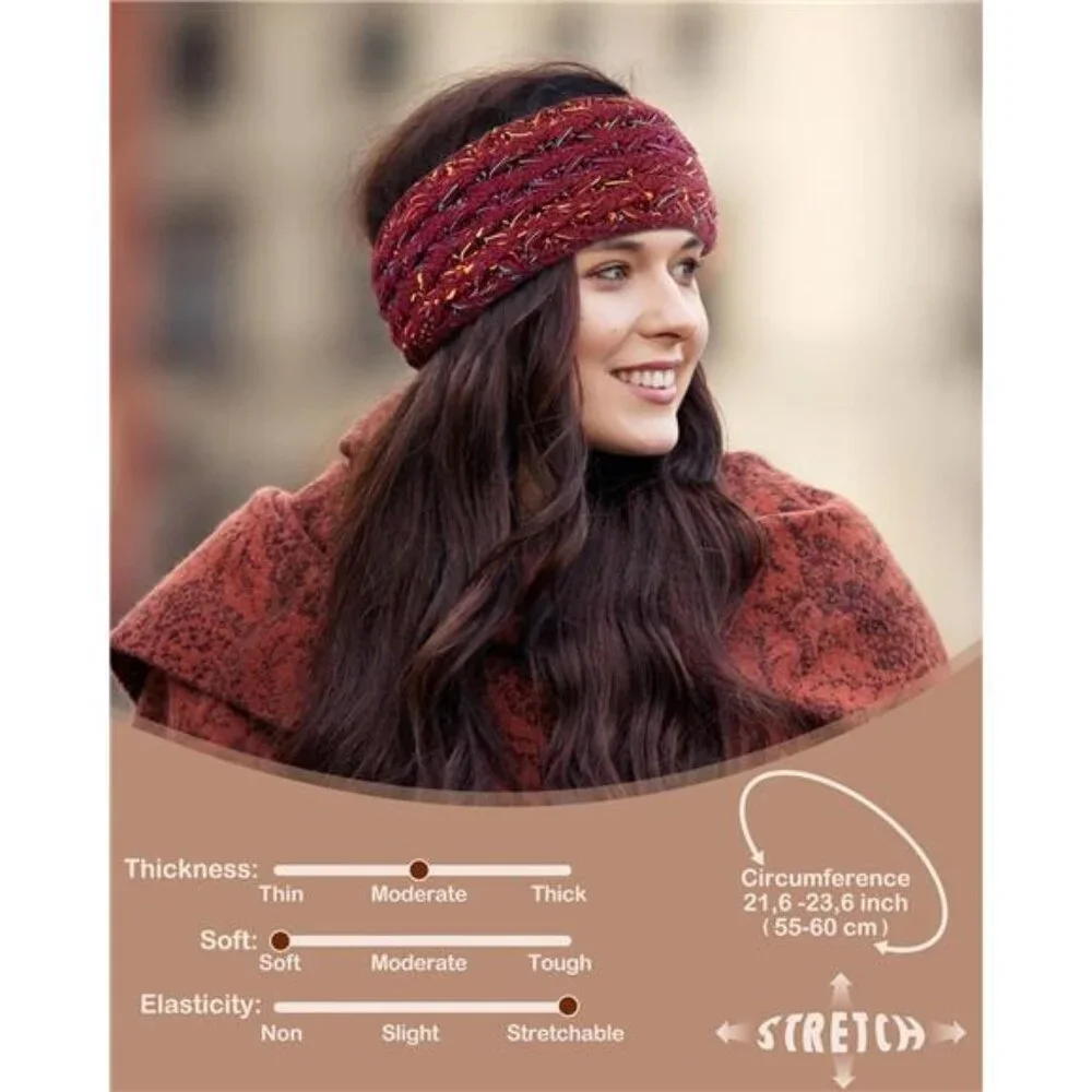 UO Winter Headbands for Women 3 Pack, Ear Warmers for Women Knit Fleece Lined,